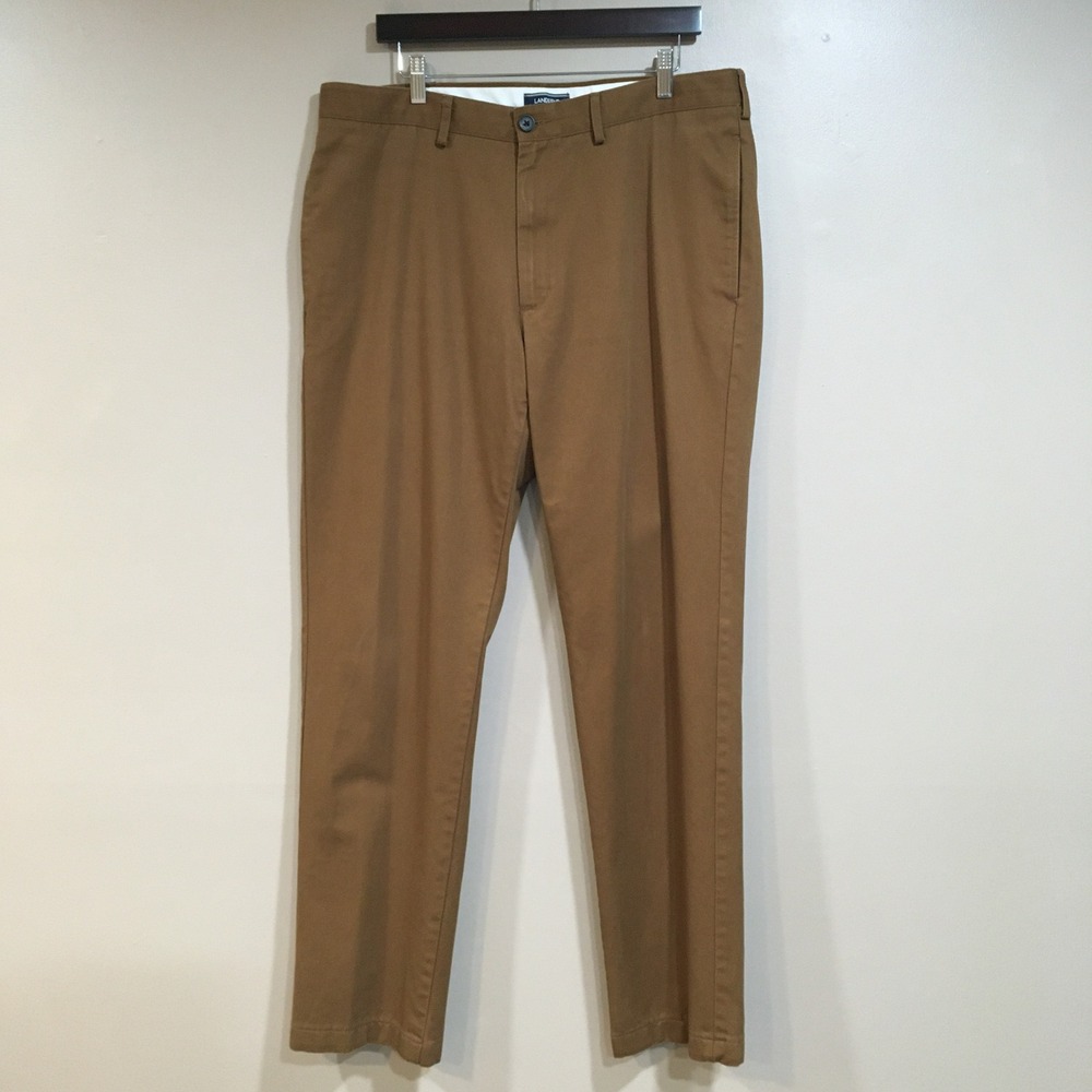 Lands End Tailored Fit Chino Pants Mens 37x32 Brown Flat Front Classic Preppy